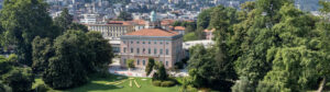 Lugano: vedute e scorci. Nella foto una veduta aerea del Parco Ciani a Lugano e di Villa Ciani che si affaccia sul lago Ceresio.
© Keystone - ATS / Ti-Press / Massimo Piccoli